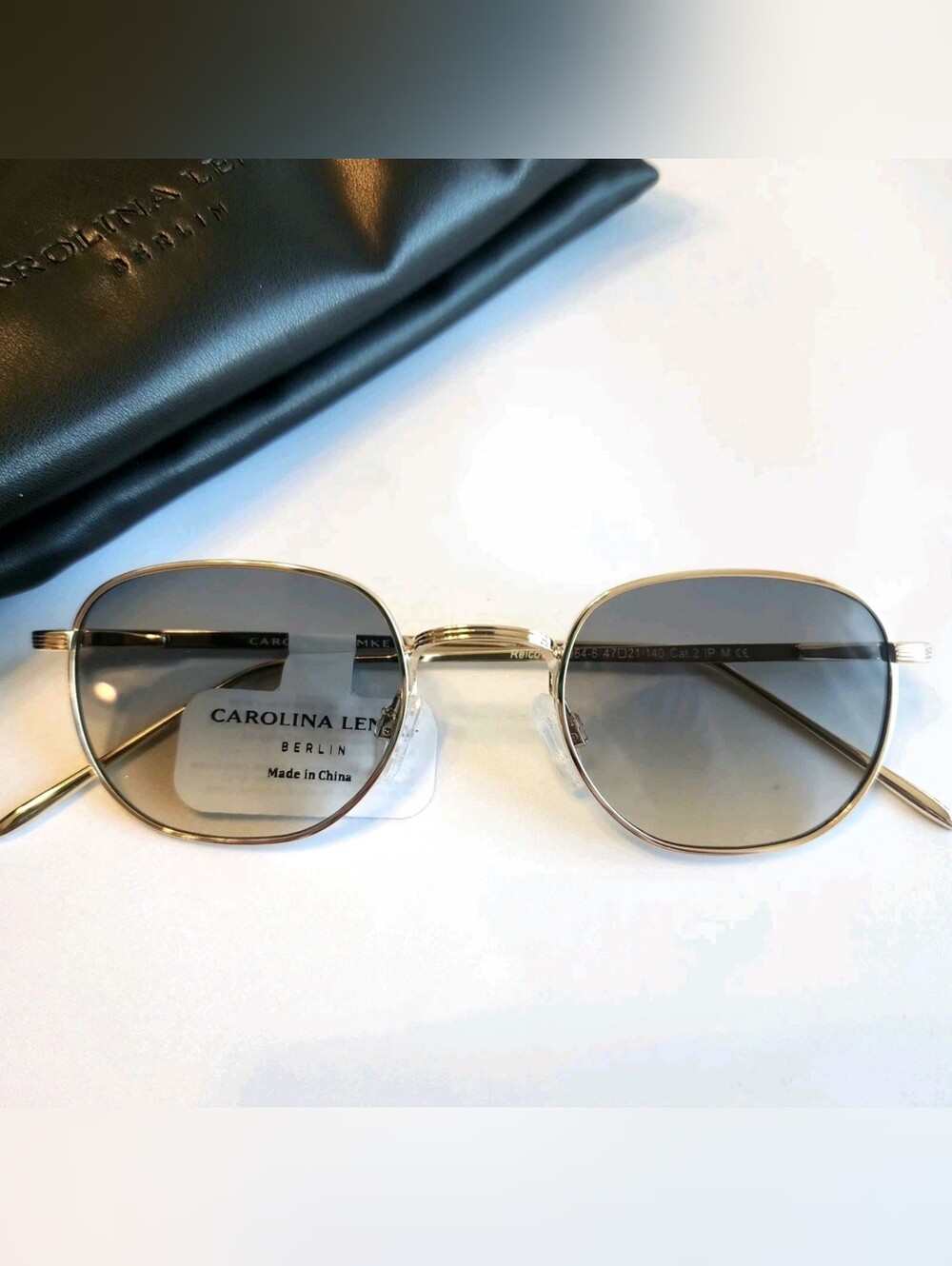 NEW Carolina Lemke Reico Gold Unisex Sunglasses w/Premium Luxury Pillow Case
